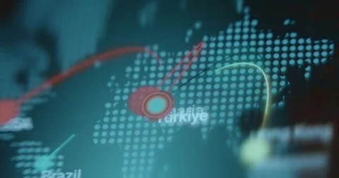 Cyberattacks targeting Turkey, digital map Stock Footage 322618877