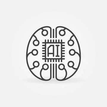 Cyberbrain or AI Brain with Chip vector concept outline icon Stock Illustration