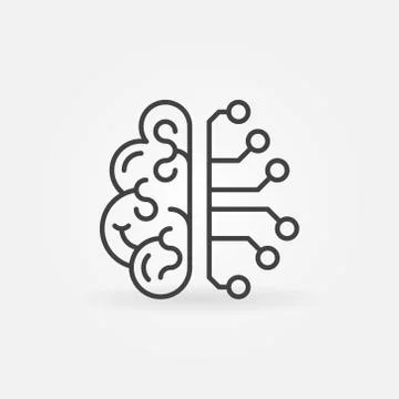 Cyberbrain outline icon - vector artificial intelligence brain Stockillustratie