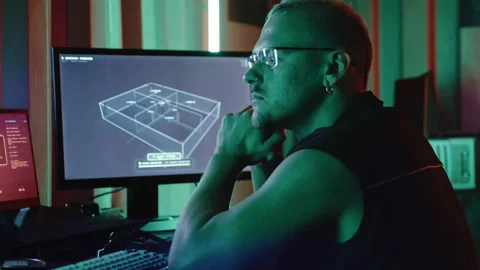 Cybercrime Concept With Hacker at Advanced Workstation Stock Footage 341659187