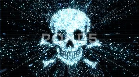 Cybercrime - hacking and malware - digital skull and crossbones Stock Illustration