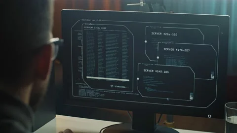 Cybercrime, hacking and technology concept. male hacker writing code or using Video stock 169282112