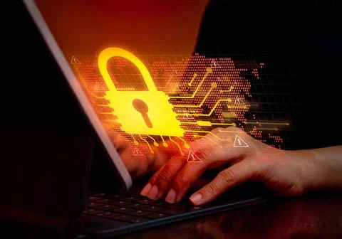 Cybercrime, Internet network security system, global online attacks hacker .. Stock Photos
