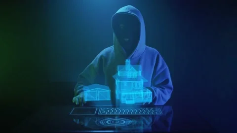 A cybercriminal hacker in a black mask hacks a house Vídeos de archivo 201611568