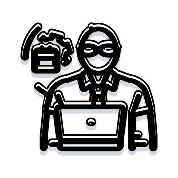 Cybercriminal hacking computer for data breach icon Illustrazione stock