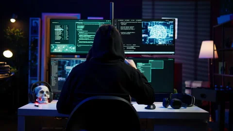 Cybercriminal using AI machine learning to develop zero day exploit Stock Footage 276000542