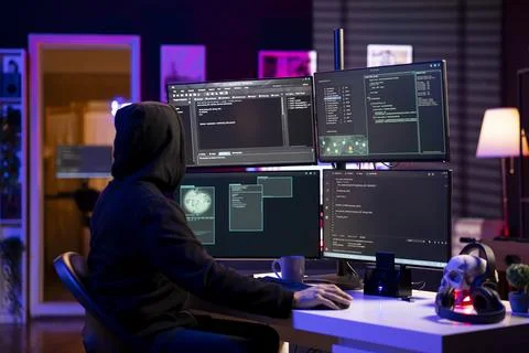 Cybercriminal using malicious malware software to compromise devices 写真素材