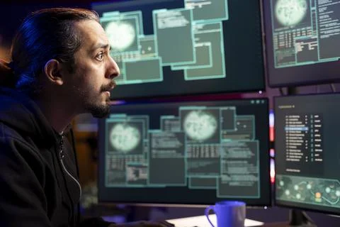 Cybercriminal using malicious script to compromise devices 스톡 사진