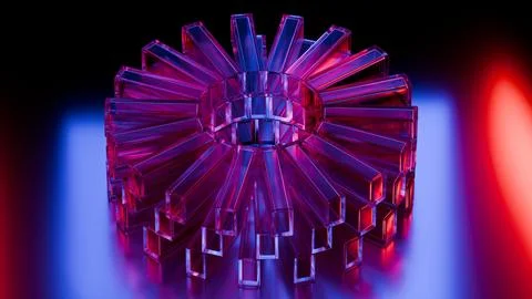 Cyberfuturistic transparent glass plane elements and liquid acrylic red pur.. Stock Illustration