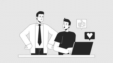 Cyberloafing at work bw animation Stock Footage 238539916