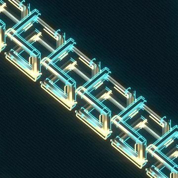 Cybernetic 3D Diagonal Glass Array with Cyan and Yellow Neon 스톡 일러스트