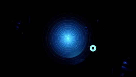 Cybernetic Blue Radar Scope and Scanning Target Loop Stock Footage 346130616