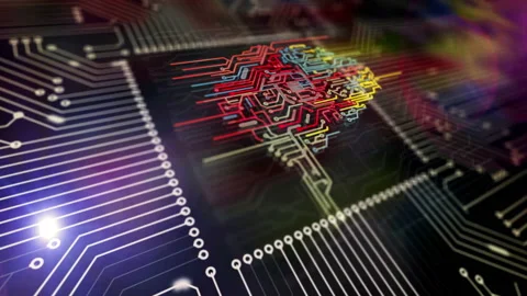 Cybernetic brain symbols loopable 3d animation Stock Footage 128927830