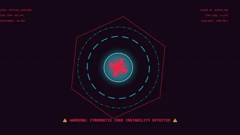 Cybernetic Core Instability Warning HUD Interface Footage Stock Footage 344829887