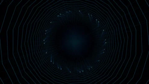 Cybernetic Data Tunnel Flying Forward with Blue Digital Lines Stock Footage 346308290