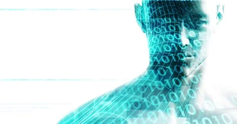 Cybernetic Digital Man With Abstract Glowing Energy Patterns Stock Footage 344916905