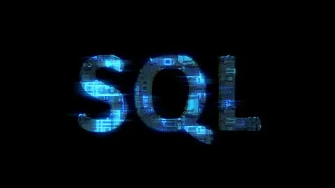 Cybernetic electrical light shining text SQL in glitch style Illustration