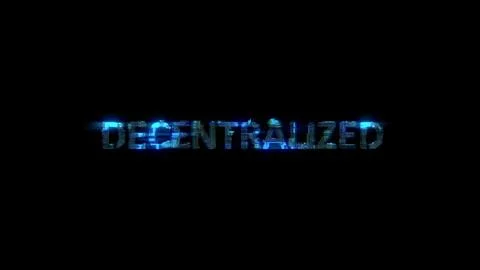 Cybernetic electrical light shining text DECENTRALIZED in glitch style Stock Illustration