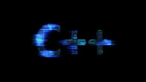 Cybernetic electrical light shining text C++ in glitch style Stock Illustration
