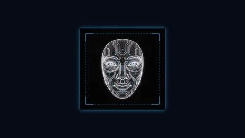 Cybernetic face id wireframe scanning for face revified access. 4K Video stock 343265125