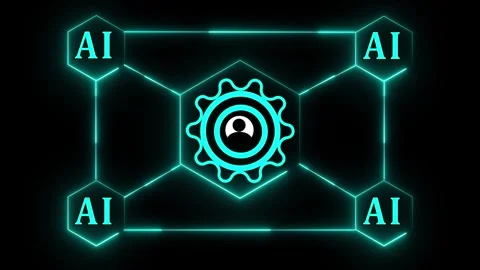 Cybernetic gear system with interconnected hexagonal nodes and glowing gears Stock Footage 337367767