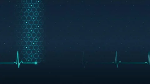 Cybernetic Hexagon Grid with Pink ECG Pulse Motion Graphic Loop Stock Footage 341776836