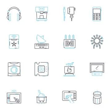 Cybernetic operation linear icons set. Augmentation, Integration, Robotics Illustrazione stock