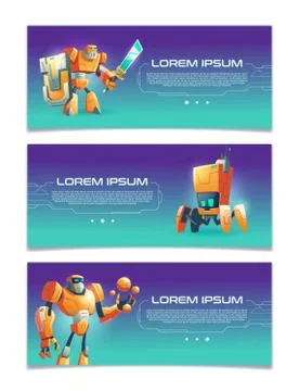 Cybernetic organisms cartoon vector web banners Stock-Illustration