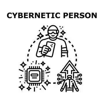 Cybernetic person interacting with digital technology for augmentation Stock Illustration
