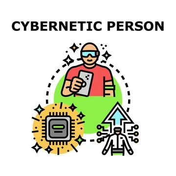 Cybernetic person interacting with digital technology for augmentation Stock Illustration
