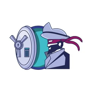 Cybernetic pirate with safe box Stock Illustration