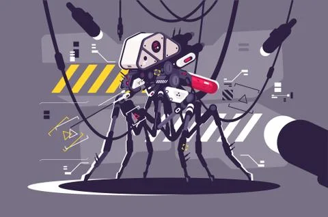 Cybernetic robot mosquito drone Stock Illustration