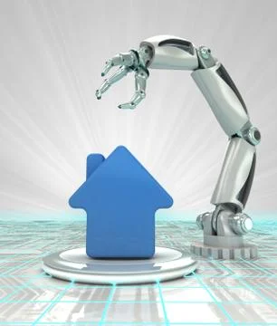 Cybernetic robotic hand automatic creation in building development render Stockillustratie