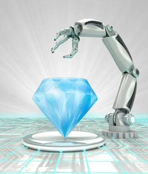 Cybernetic robotic hand creation of artificial diamond render illustration Stock Illustration