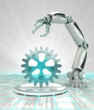 Cybernetic robotic hand creation in modern automated industries render Stock Illustration