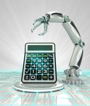 Cybernetic robotic hand technological progress calculation render Illustrazione stock
