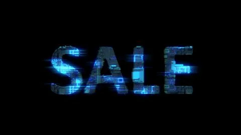 Cybernetical electrical light shining text SALE in glitch style Stock Illustration