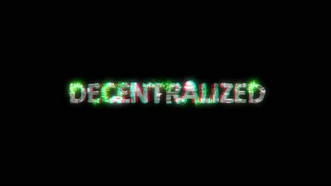 Cybernetical text DECENTRALIZED with chromatic aberrance and glitch effects Stock Footage 227134470