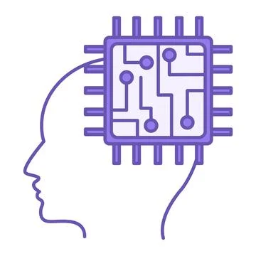 Cybernetics Color Icon. Vector Icon of Human Head and Central Processor. Ar.. Stock Illustration
