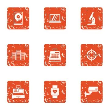 Cybernization technical icons set, grunge style Stock Illustration