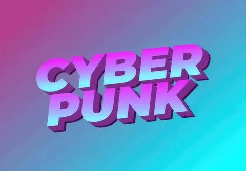 Cyberpunk 3d text logo with vibrant purple and blue colors Stock Illustration