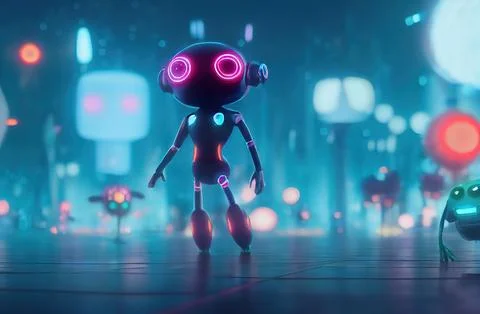 Cyberpunk AI Computer Hacker Character in Blue Futuristic Background Stock Illustration