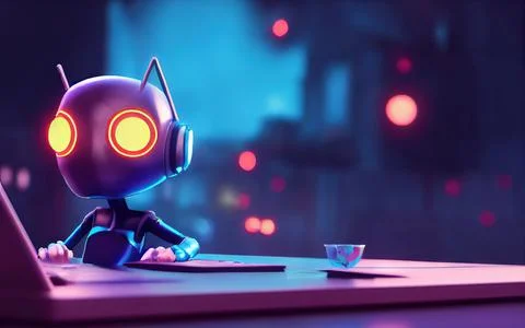 Cyberpunk AI Computer Security Specialist AI Robot 库存插图