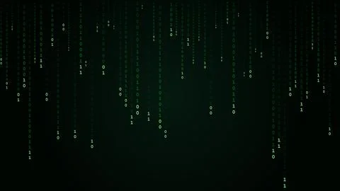 Cyberpunk Binary Code Falling Green Numbers Dark Background. Illustration