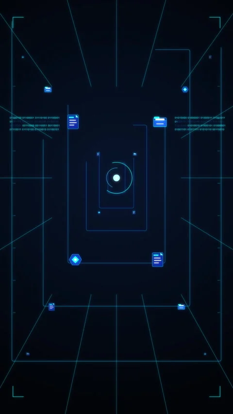 Cyberpunk blue digital interface hud motion graphic looping loop Stock Footage 346639135