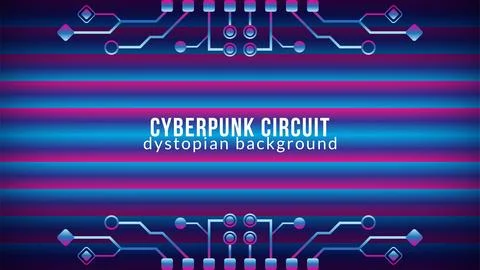 Cyberpunk Circuit With Gradient Bar Pattern. Dystopian Electronic Tree Shap.. Illustrazione stock