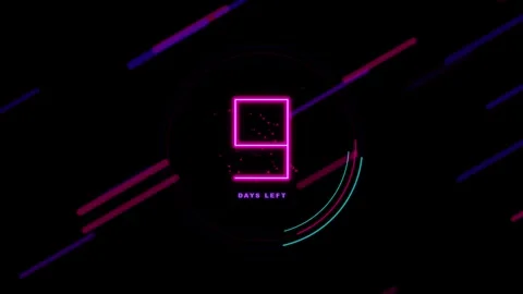 Cyberpunk countdown timer showing days left with neon pink glow on black ba.. Stock Footage 344651481