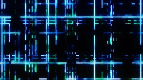 Cyberpunk Digital Matrix Grid Background with Cyan Fiber Optic Lights 库存插图