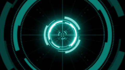 Cyberpunk Digital Radar Screen with Glowing Rings Video stock 334641919
