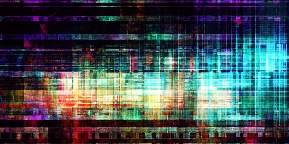 Cyberpunk Dystopian Grid With Corrupted Data Fragments Stock Illustration